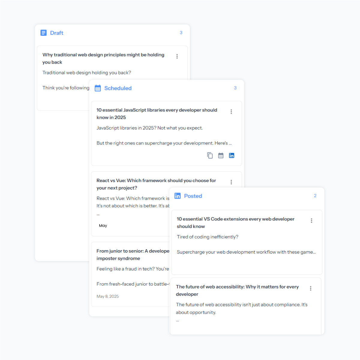 LinkedIn Post Management Interface