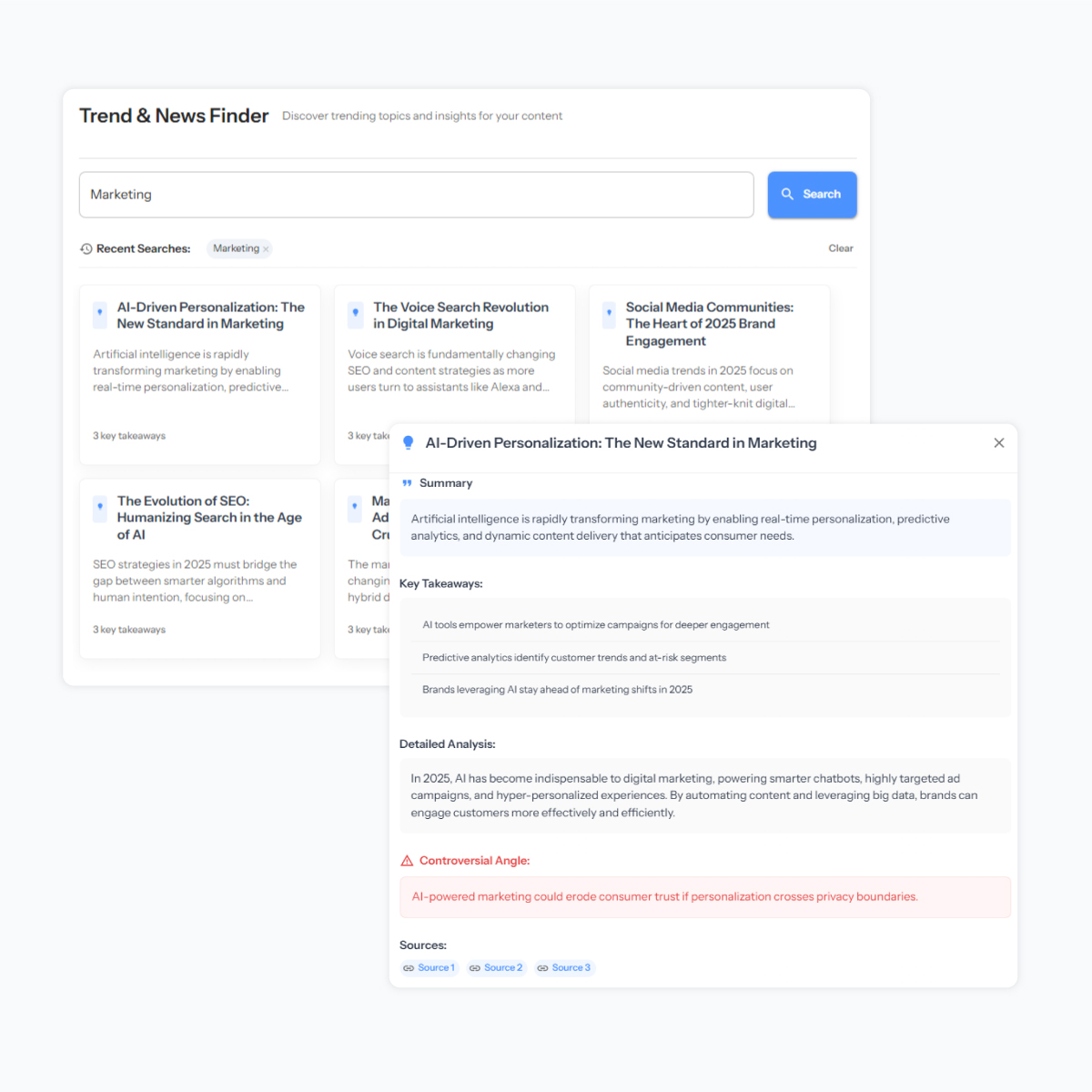 Trends & News Finder Interface